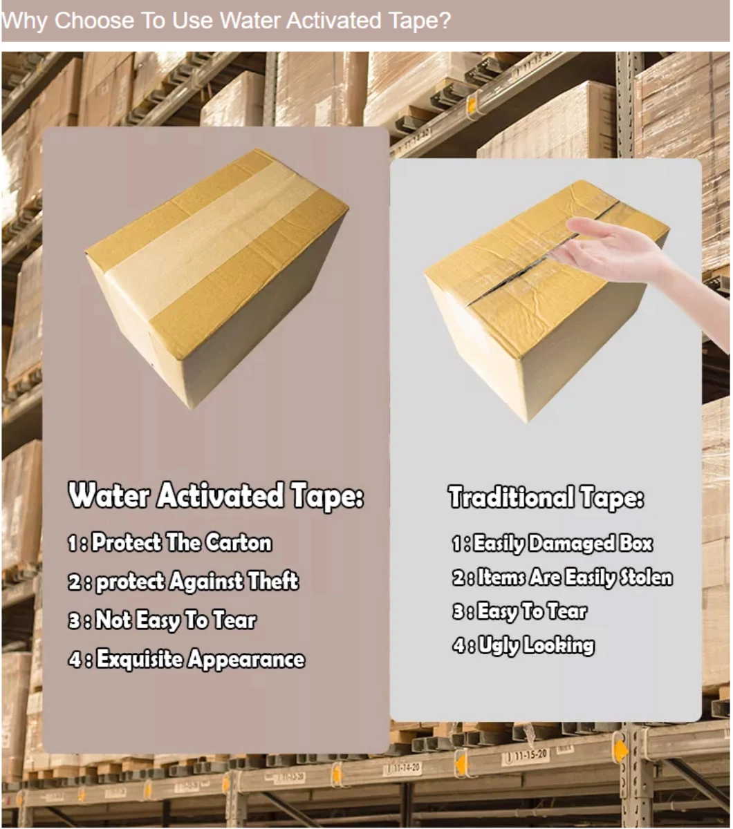 Custom Width 70mm Length 150m Water Activated Gummed Kraft Paper Tape